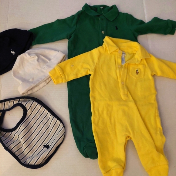 Polo Ralph Lauren Other - 2 POLO Ralph Lauren Baby Onsie 3M plus 2 Hats and BiB
